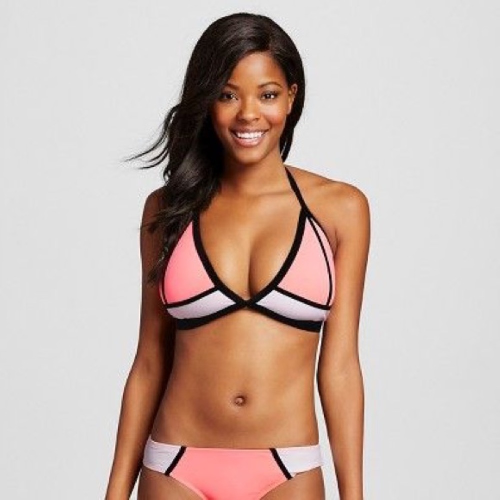 Triangle Colorblock Bikini Pink and Black